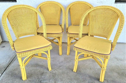 PALECEK Weather Resistant Wicker Dining Chairs w Washable Cushions - Set of 4