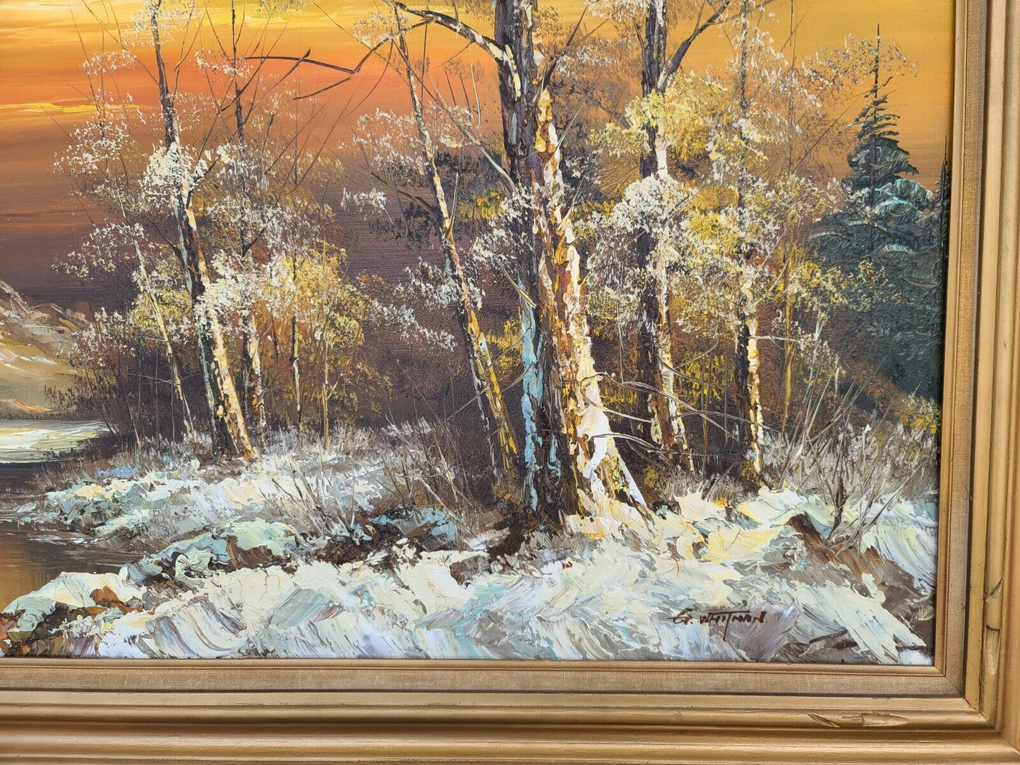 Vintage Huge 48" Original Signed G WHITMAN Landscape Oil Painting