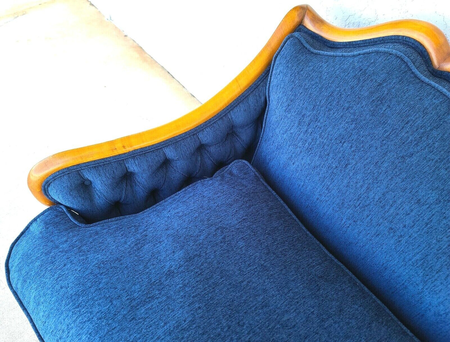 French Provincial Louis XV Style Sofa with Serpentine Carved Back