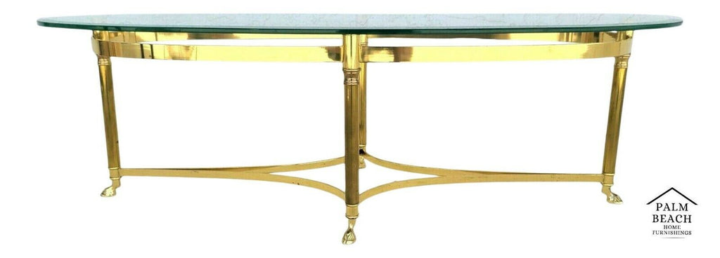 Vintage LaBarge Hollywood Regency Brass Hoof Footed Cocktail Coffee Table Italy