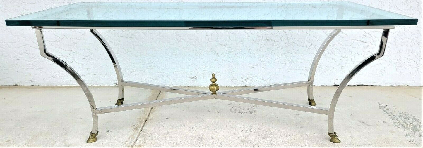 MAISON JANSEN Mid Century Italian Modern Chrome & Glass Coffee Table Hoof Feet