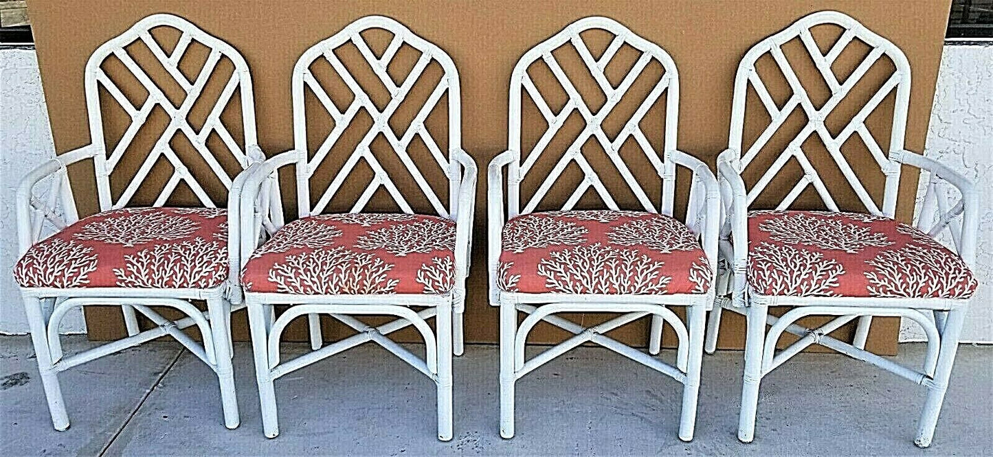 (4) McGuire Style Boho Rattan Dining Armchairs