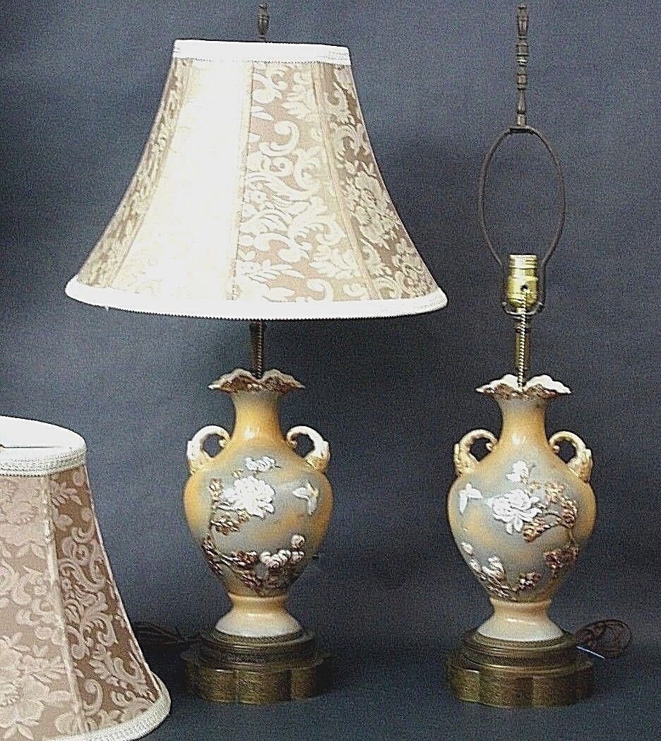 2 Mid Century MAO PERIOD Amphora Elephants Butterflies Flowers Chinese Table Lamps