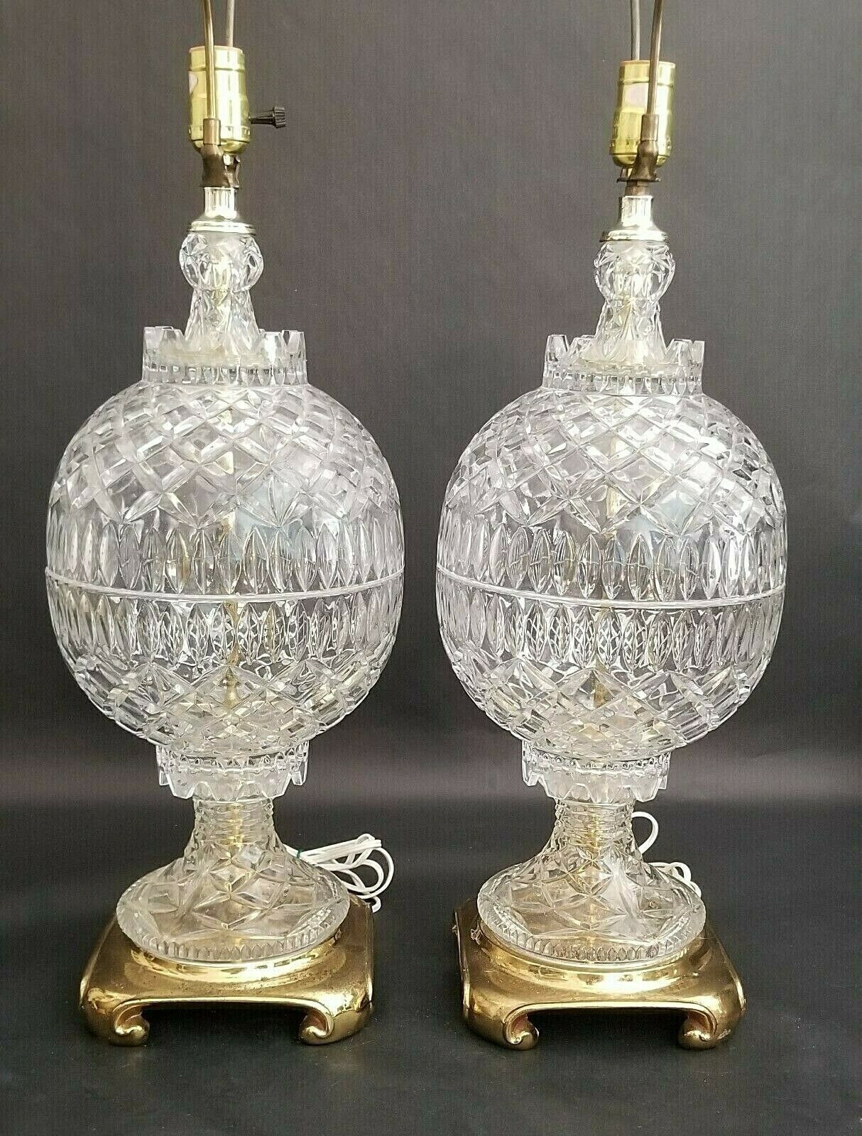 Vintage Large French Cut Lead Crystal Table Lamps - A Pair