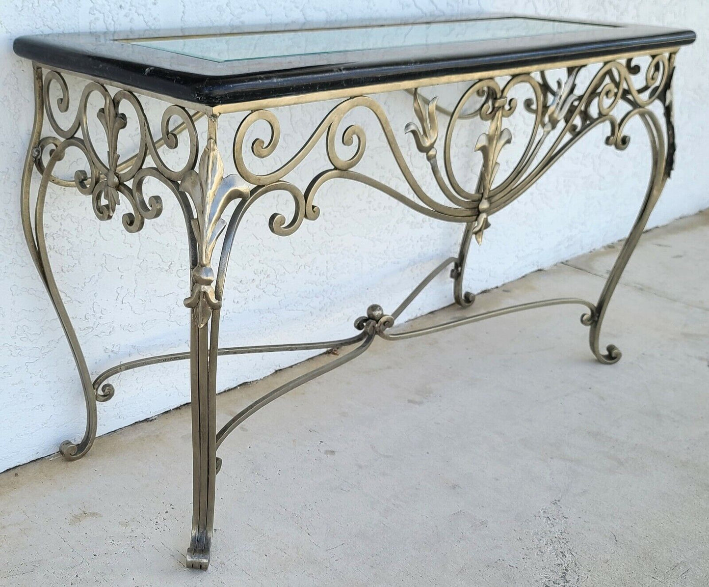 MAITLAND SMITH Tessellated Marble Brushed Steel Glass Console Sofa Table