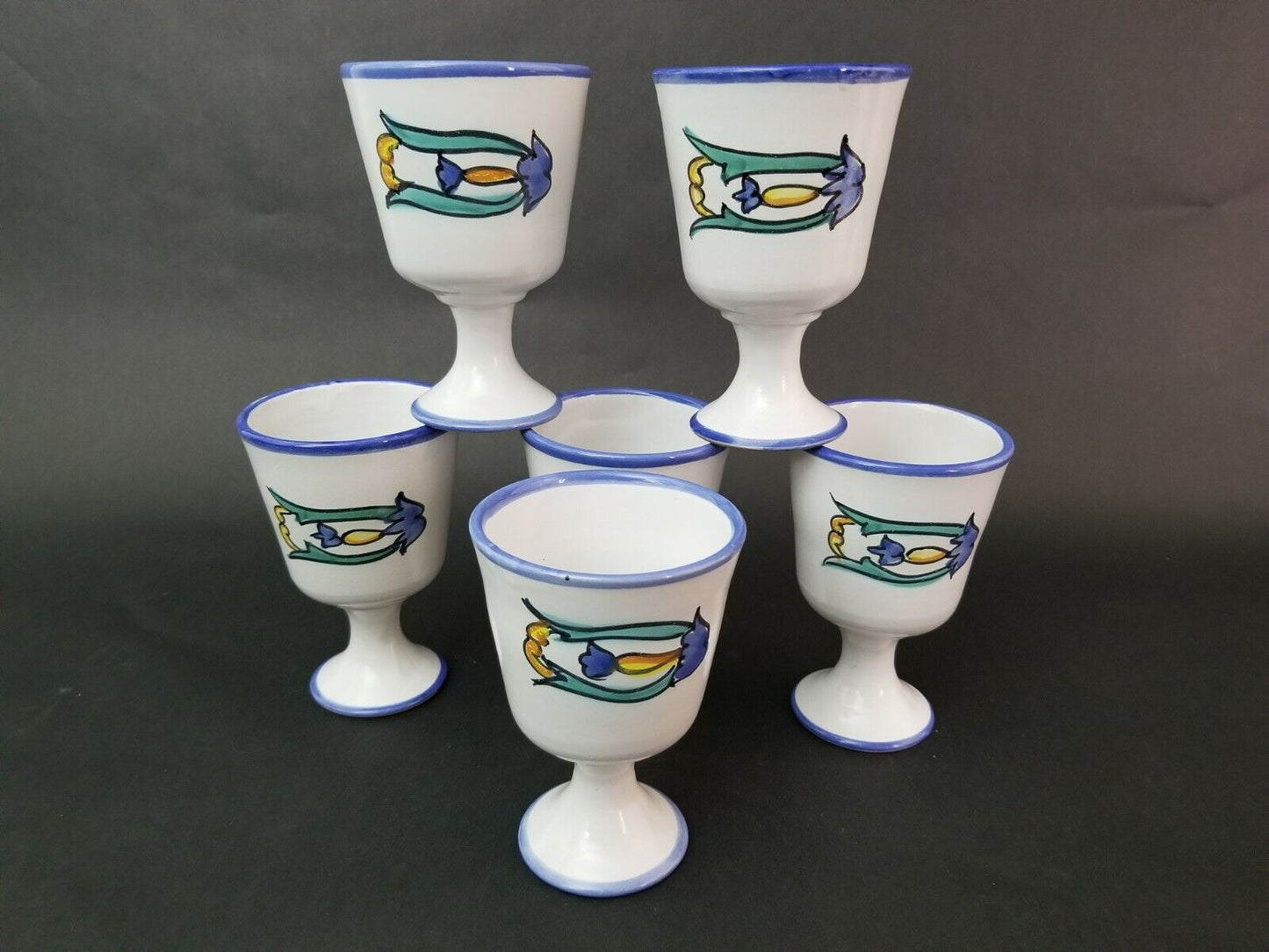Set of 6 SOLIMENE Ceramiche Vietri sul Mare Fratelli Bros Wine Water Goblets