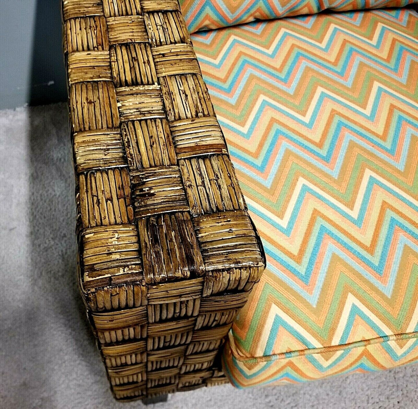 Modern Mod Retro MCM BENCHCRAFT Rattan Wicker Armchair Chair Mid Century Modern