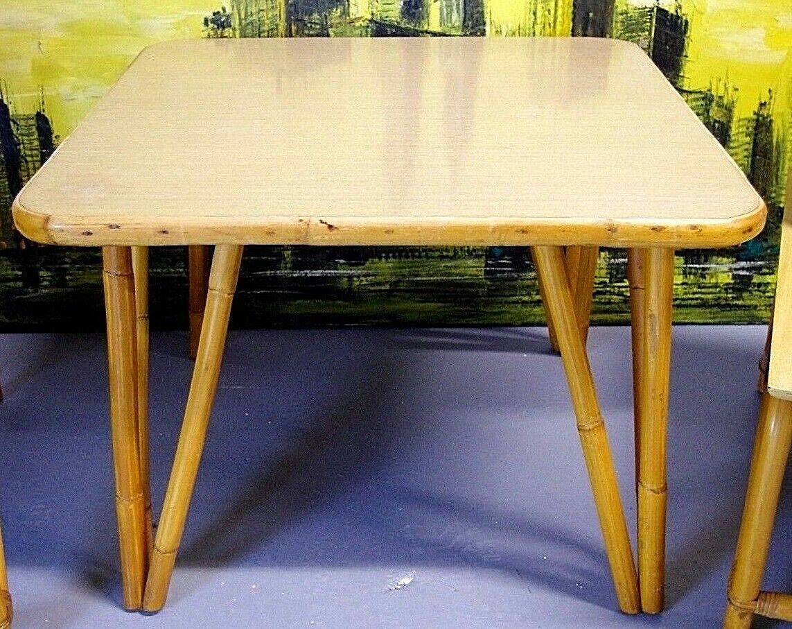 (1) Vintage Mid Century Modern BOHO Bamboo Mica Side Coffee Table