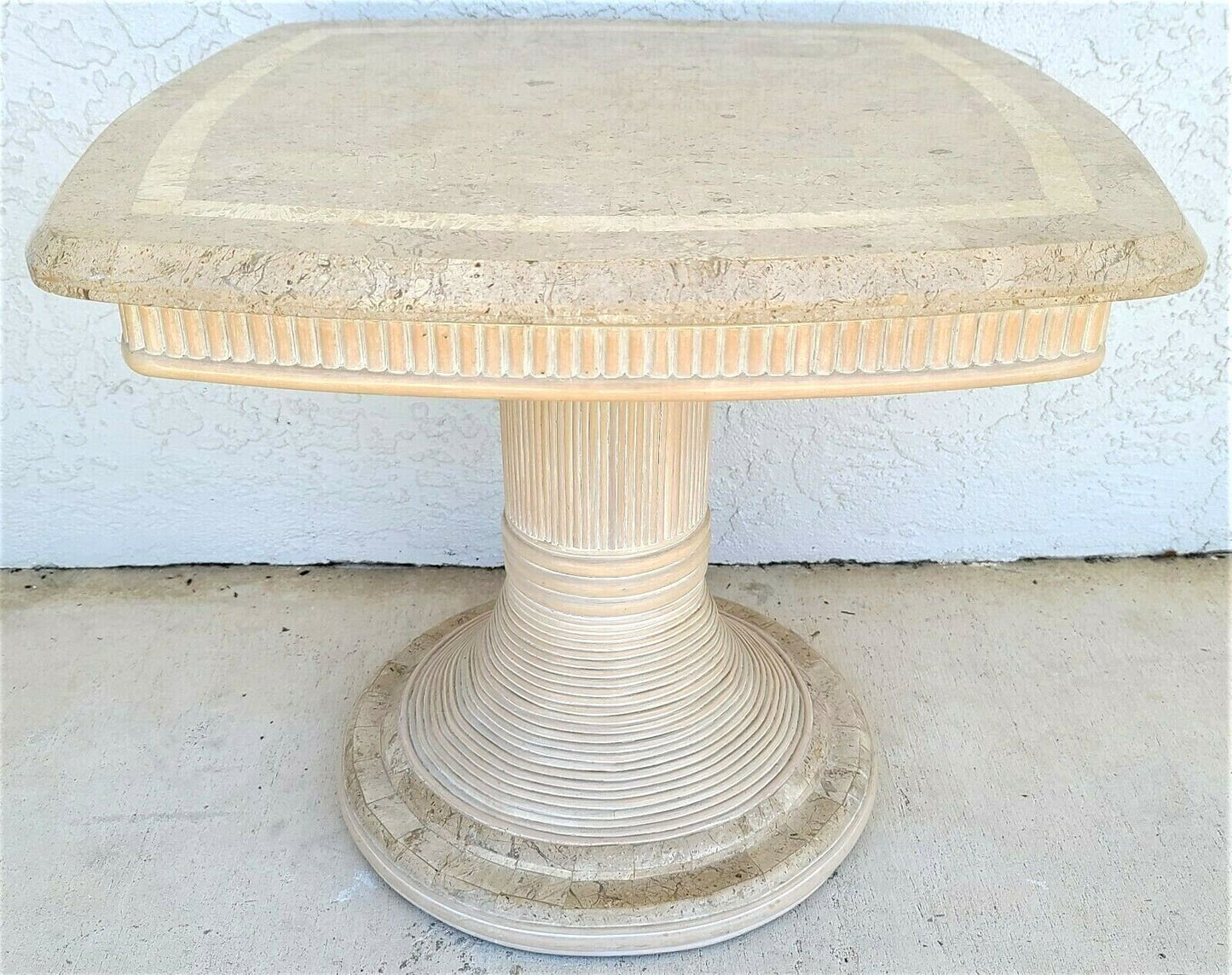 1980's Tessellated Stone and Split Bamboo Side End Table