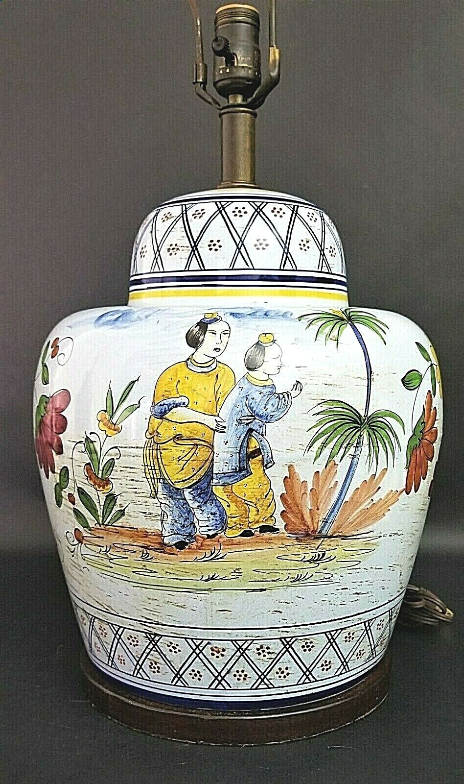 Large Signed FREDERICK COOPER Asian Chinoiserie Figures and Flowers Table Lamp