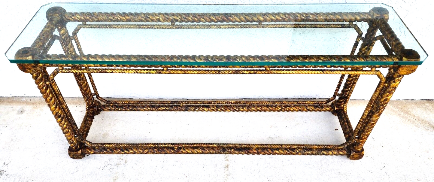 Mid Century French Louis XV Style Giltwood Barley Twist Console Sofa Table