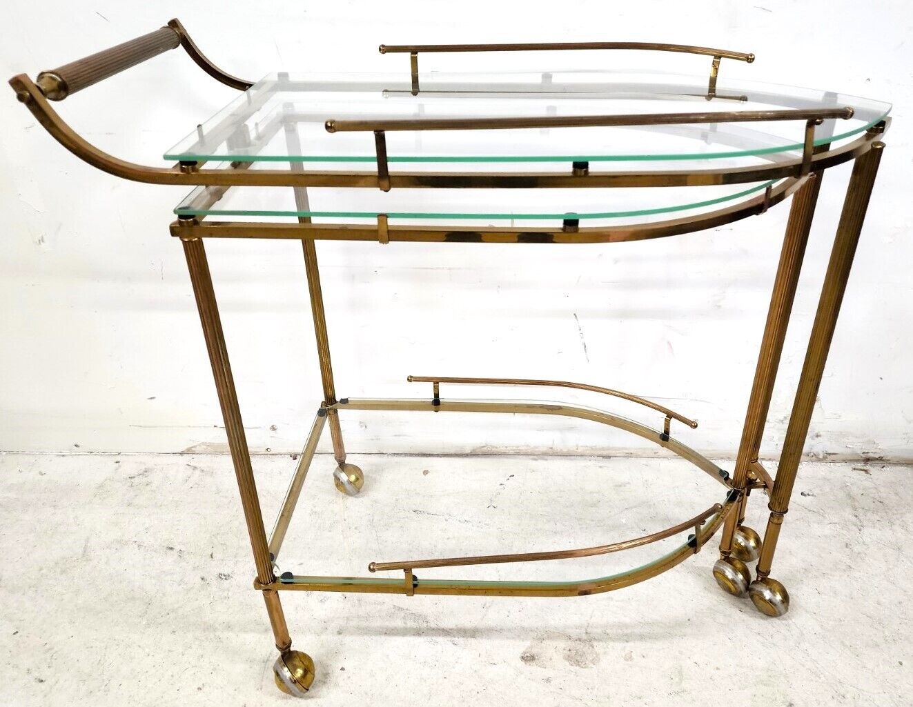 Vintage Bar Cart Folding Brass & Glass GLOBAL VIEWS Style