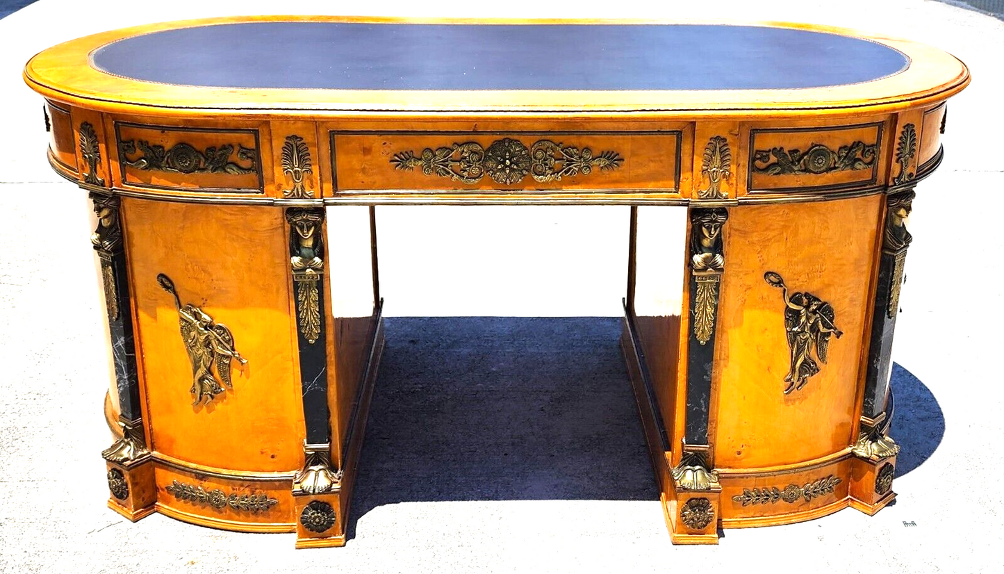French Louis XV Style Ormolu Olive Birdseye Maple Desk