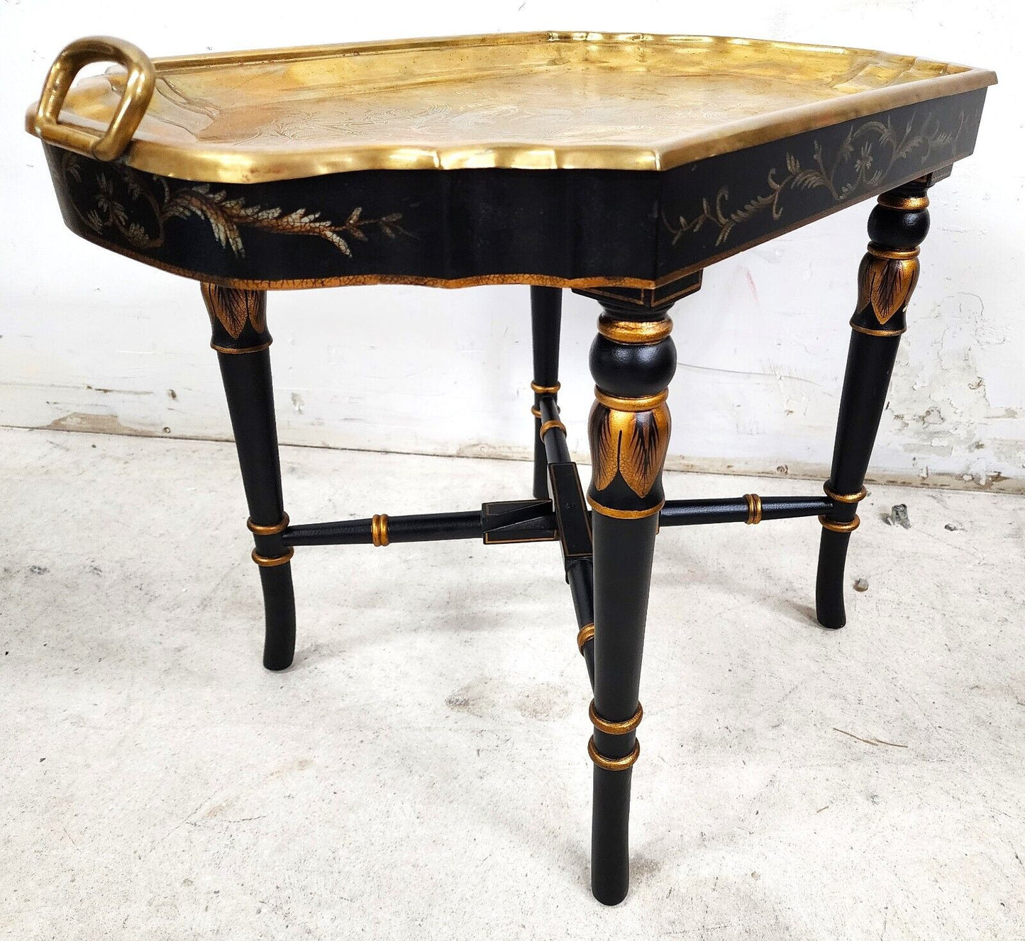 Brass Tray Table Vintage Regency Chinoiserie Asian