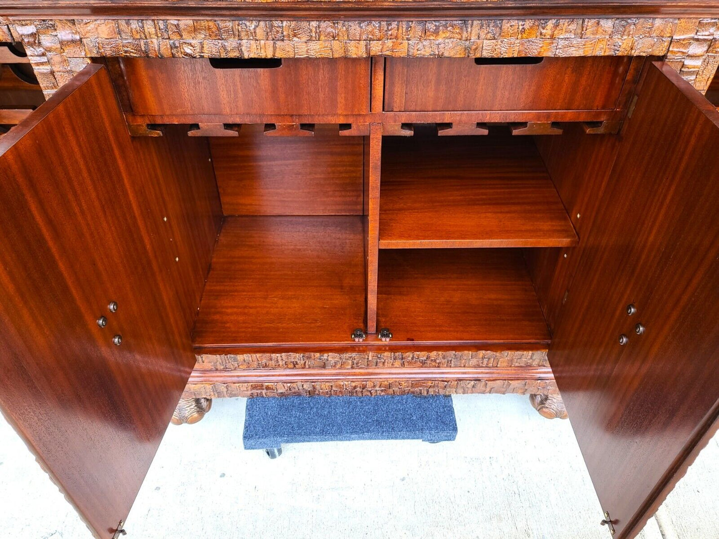 Huge Coconut Shell Brass Elephants & Brass Top Bar Cabinet by LLOYD BUXTON