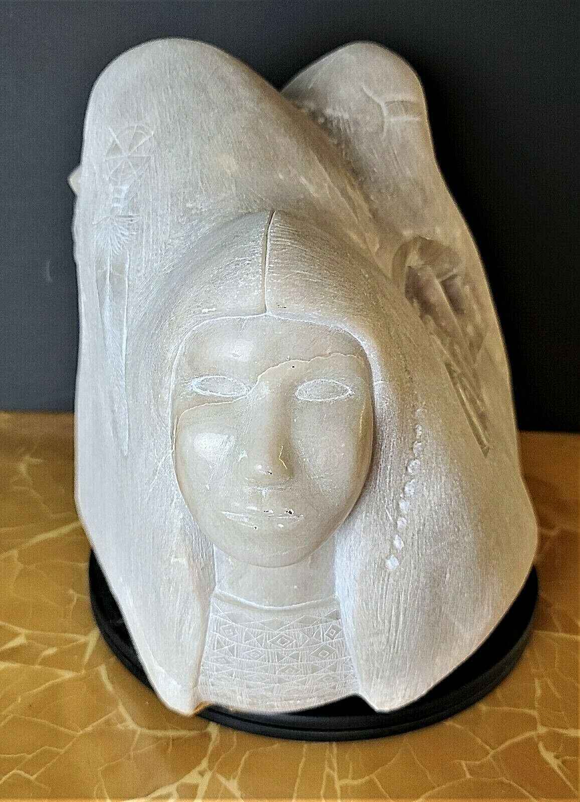 Monumental Signed Native American Alabaster Sculpture Man Woman Child Village