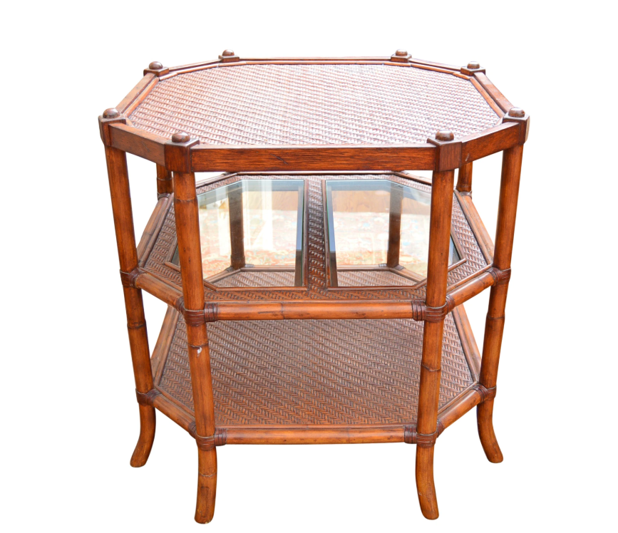 LANE Furniture Asian Chinoiserie Mahogany + Glass End Side Table Model 1388