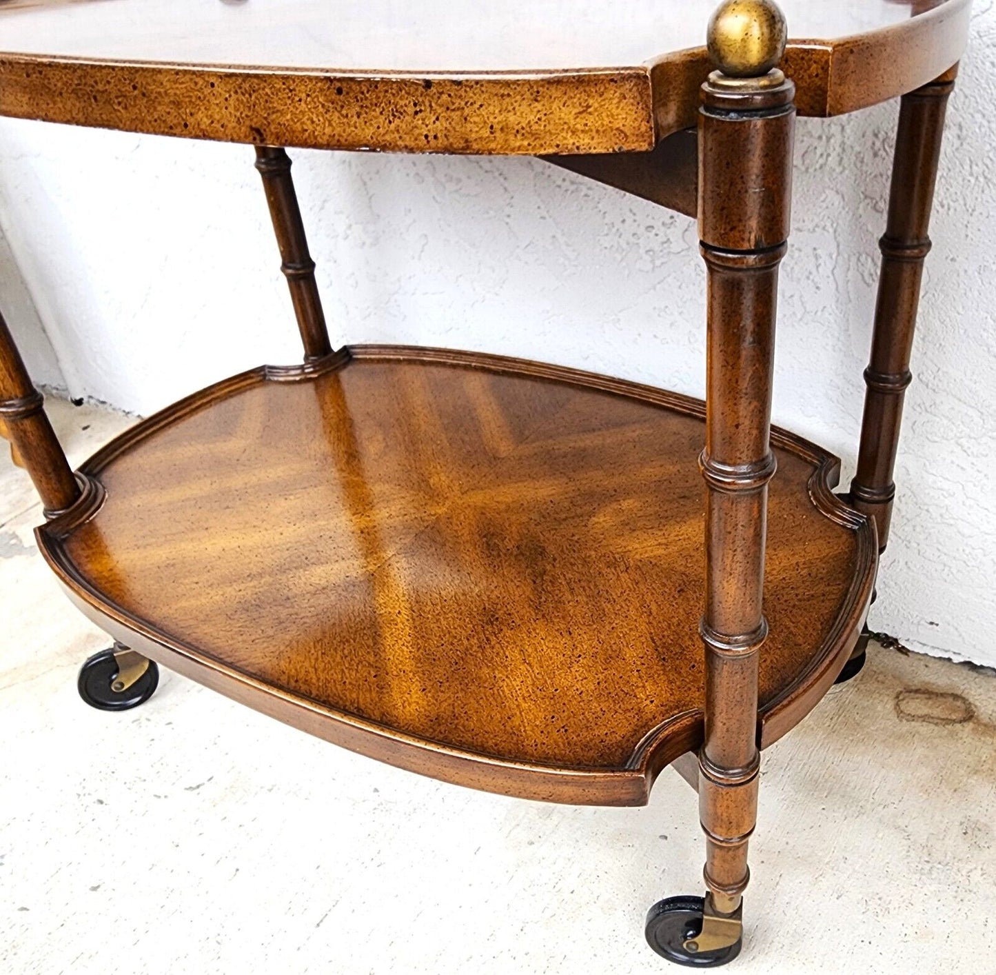 Vintage Bar Cart Trolley Rolling Faux Bamboo with Serving Tray