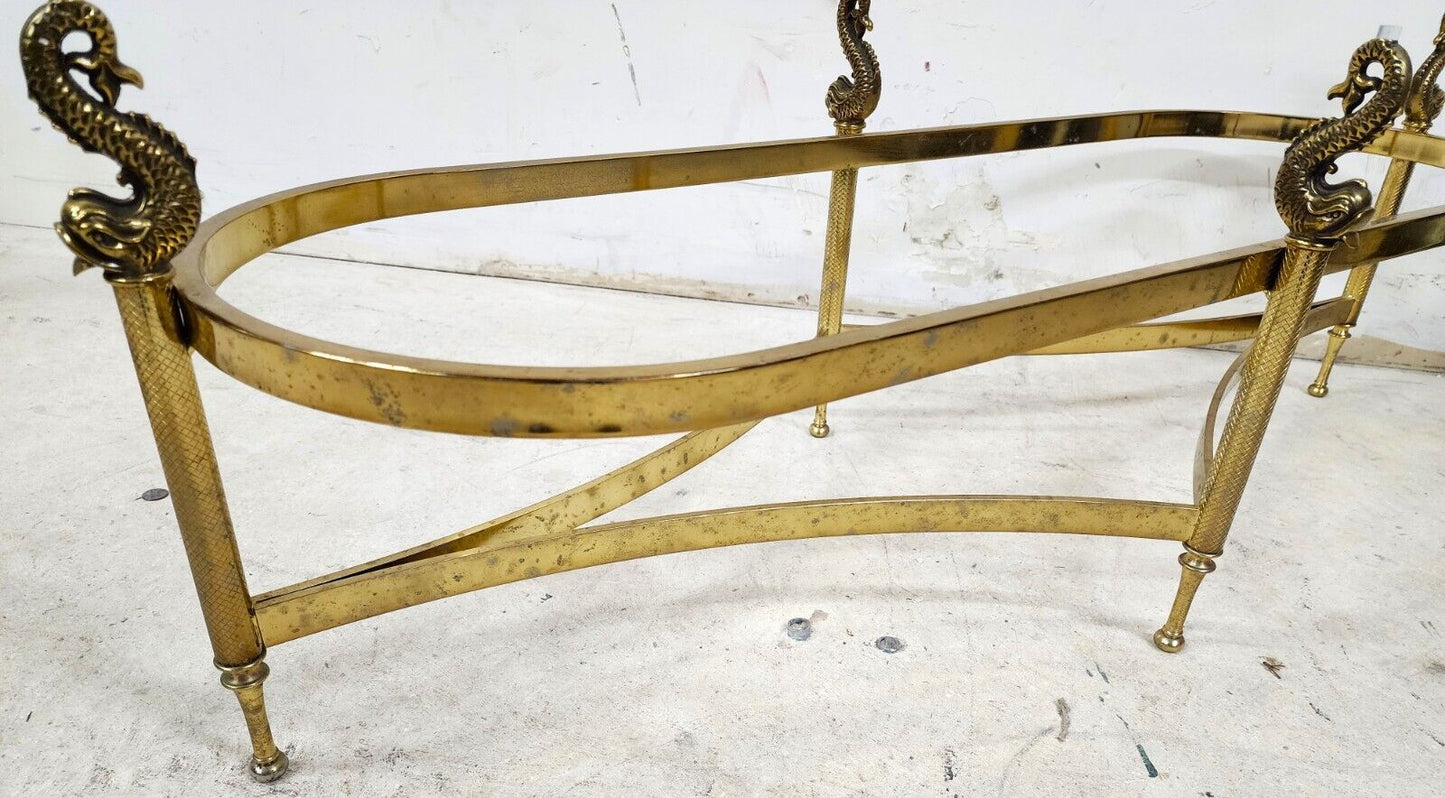 Italian Brass Coffee Table with Dolphins Supporting Glass Top