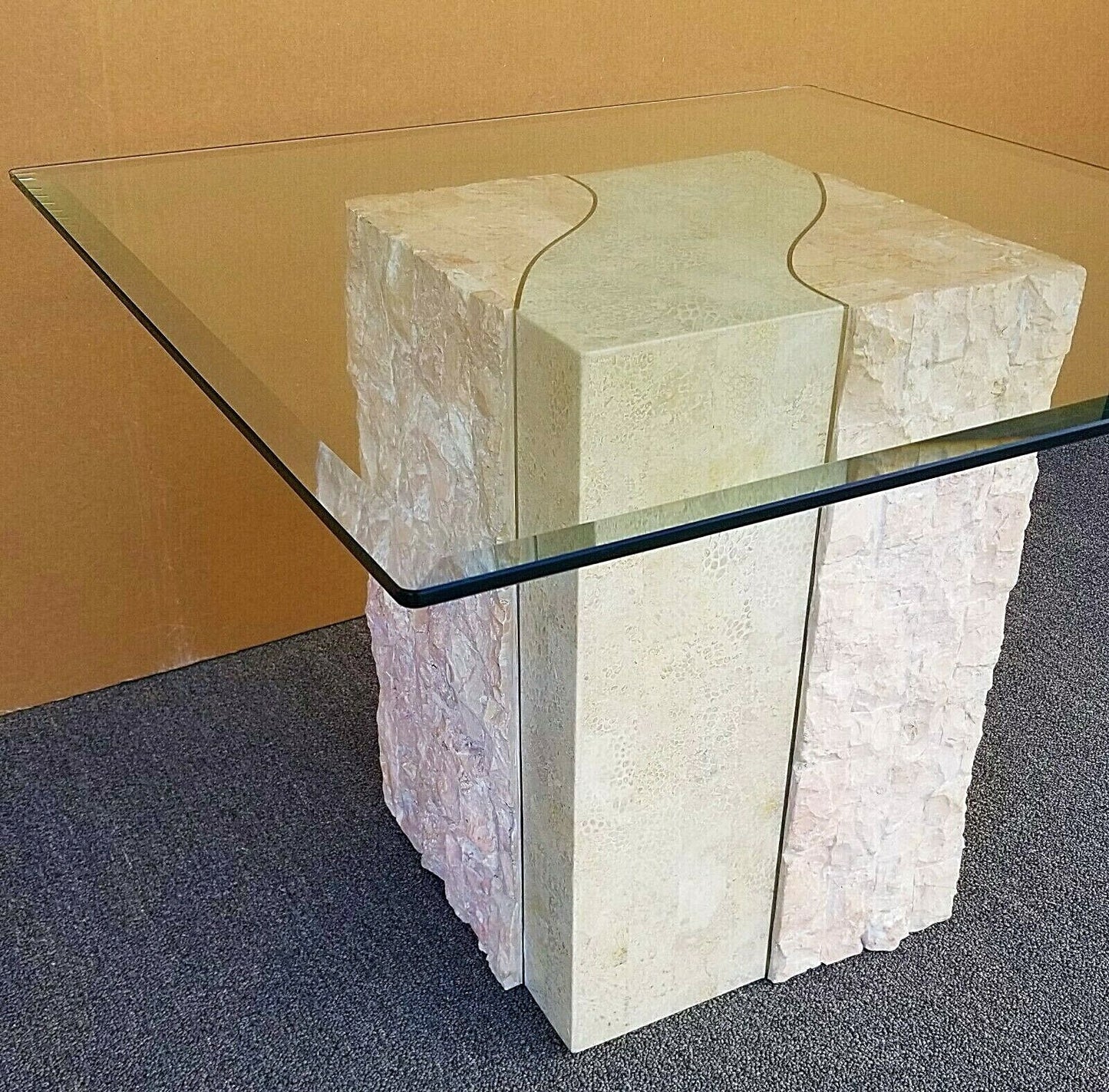 MCM MAGNUSSEN FURNITURE Tessellated Marble Stone Brass + Glass Side End Table