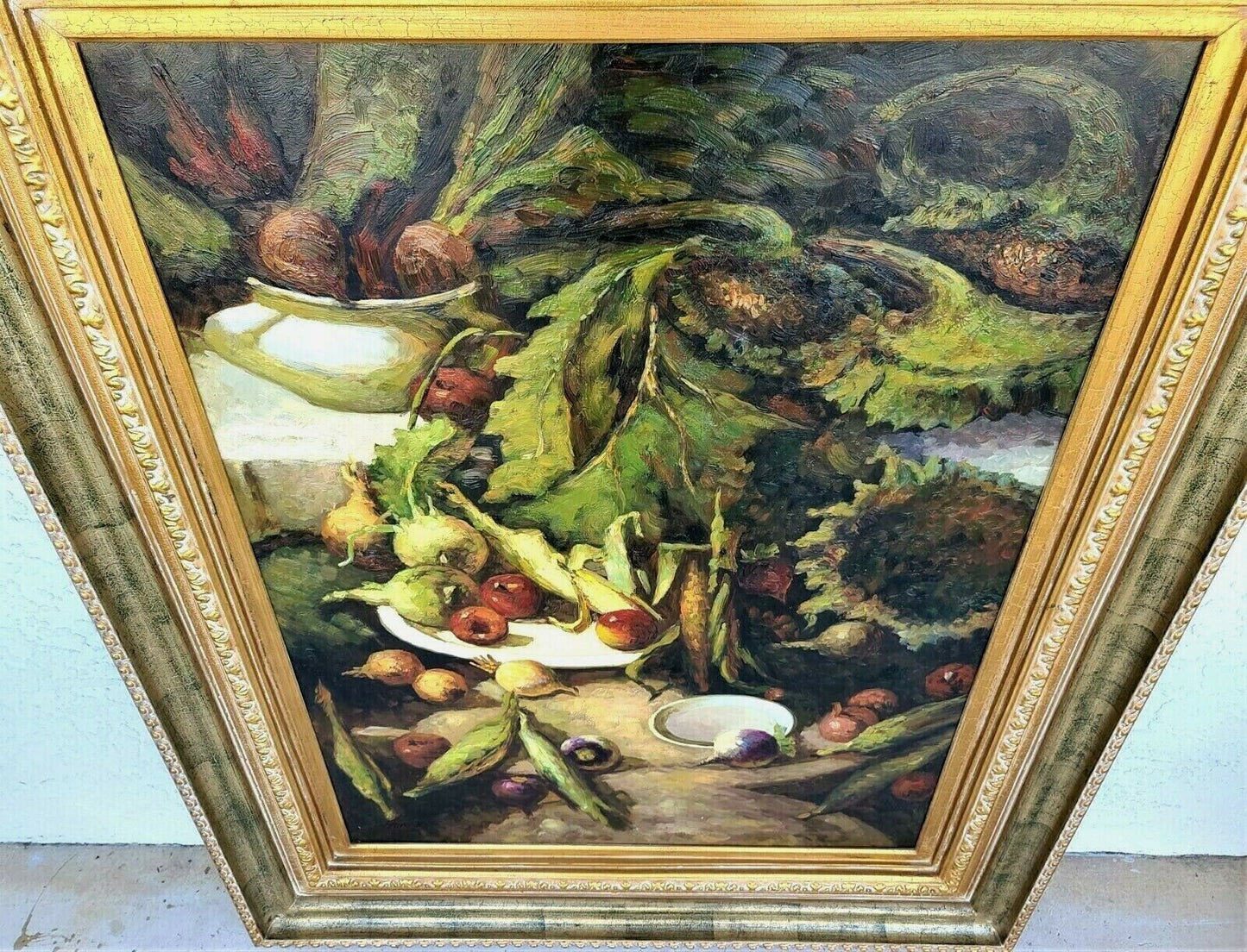Huge Framed Signed HONER Still Life Autumn Harvest Oil Painting on Canvas