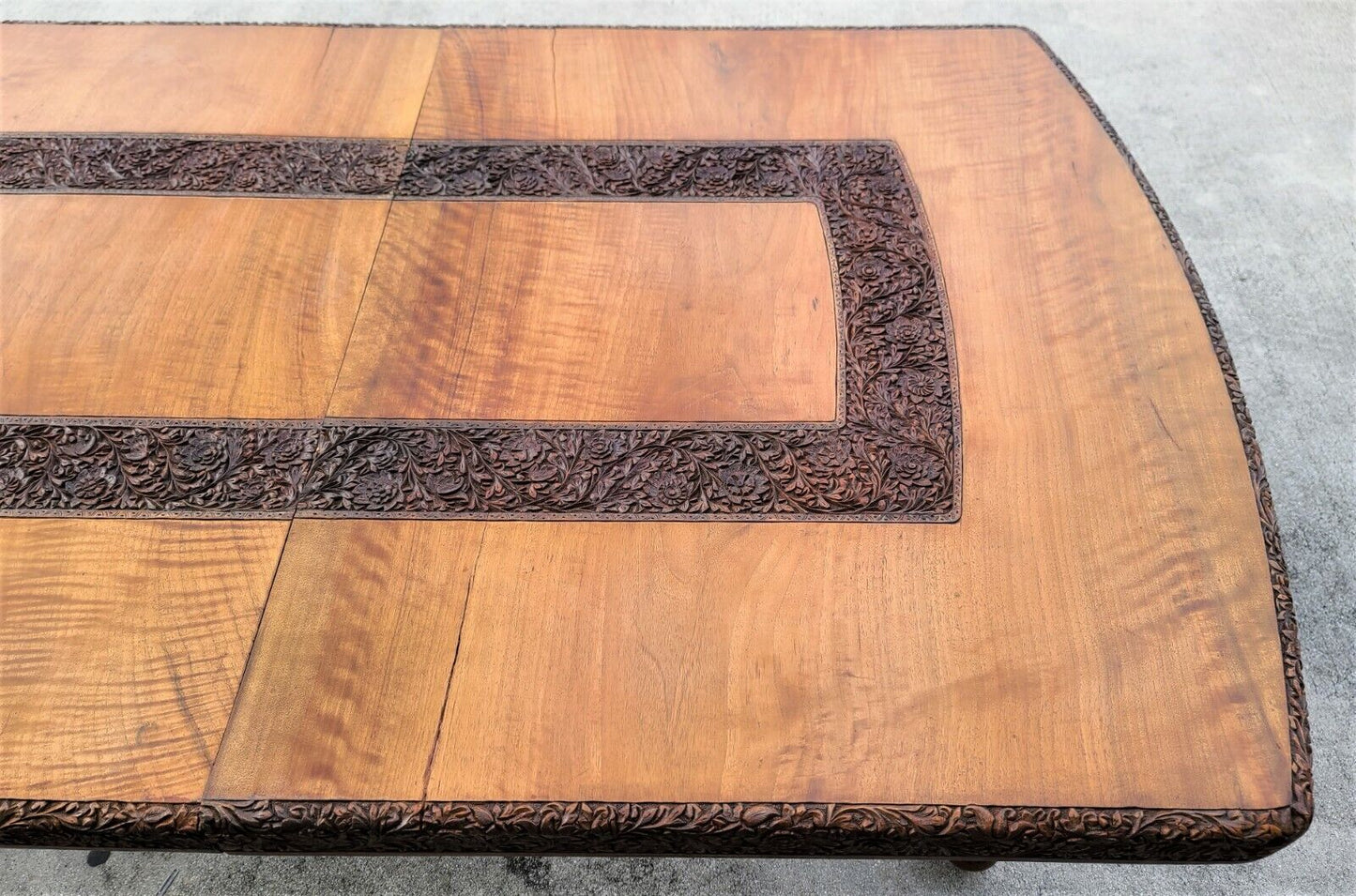 Antique c 1900's All Hand Carved Floral Design Solid Wood French Dining Table