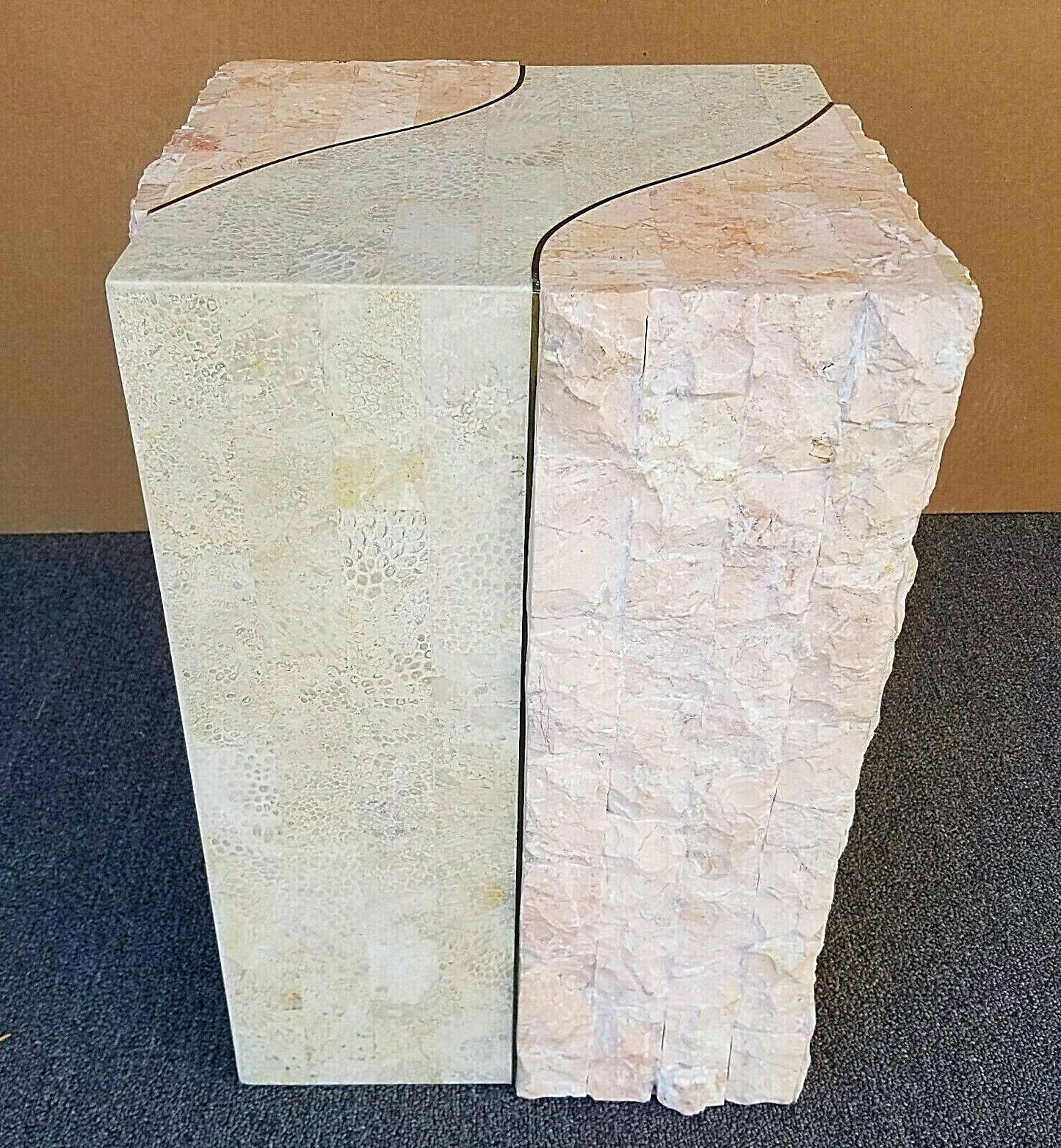 MCM MAGNUSSEN FURNITURE Tessellated Marble Stone Brass + Glass Side End Table