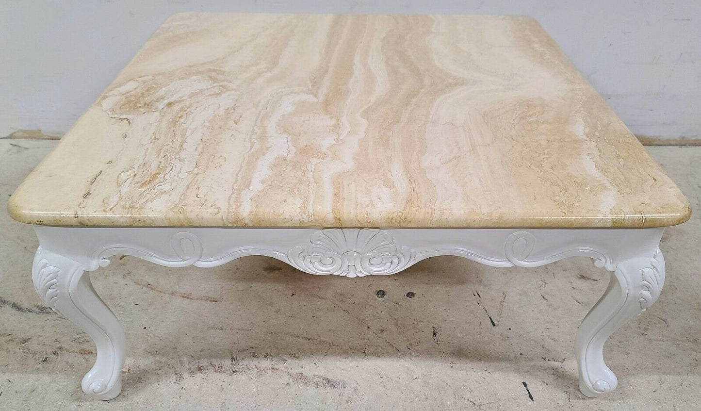 MCM Italian Travertine Marble & Brass Cocktail Coffee Table