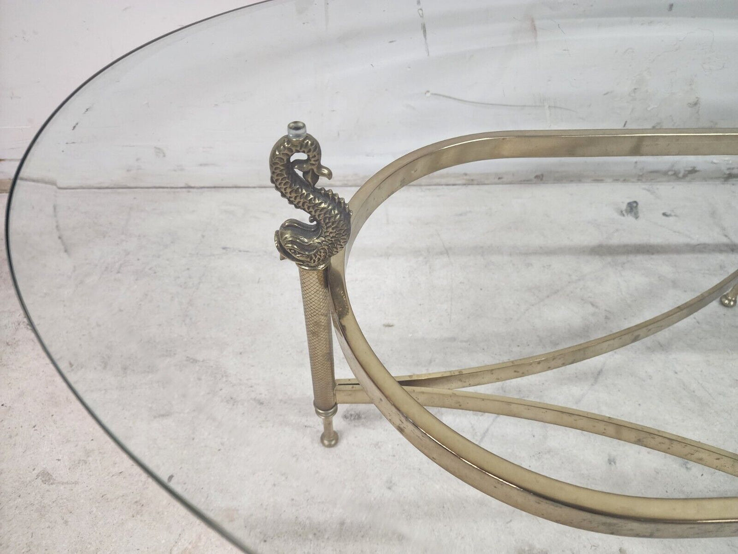 Italian Brass Coffee Table with Dolphins Supporting Glass Top