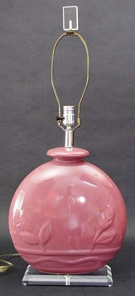 Vtg Ceramic Embossed Tulip Floral Lucite Table Lamp