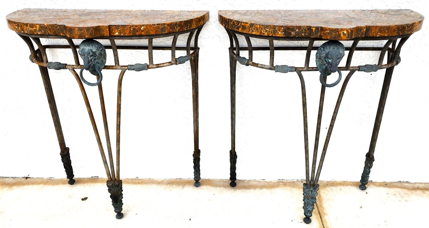French Console Tables Bronze Tessellated Marble by MAITLAND SMITH - a Pair