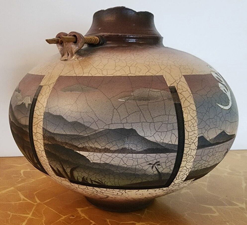 KEN JENSEN Pottery 1980 Raku Vase Vessel Signed