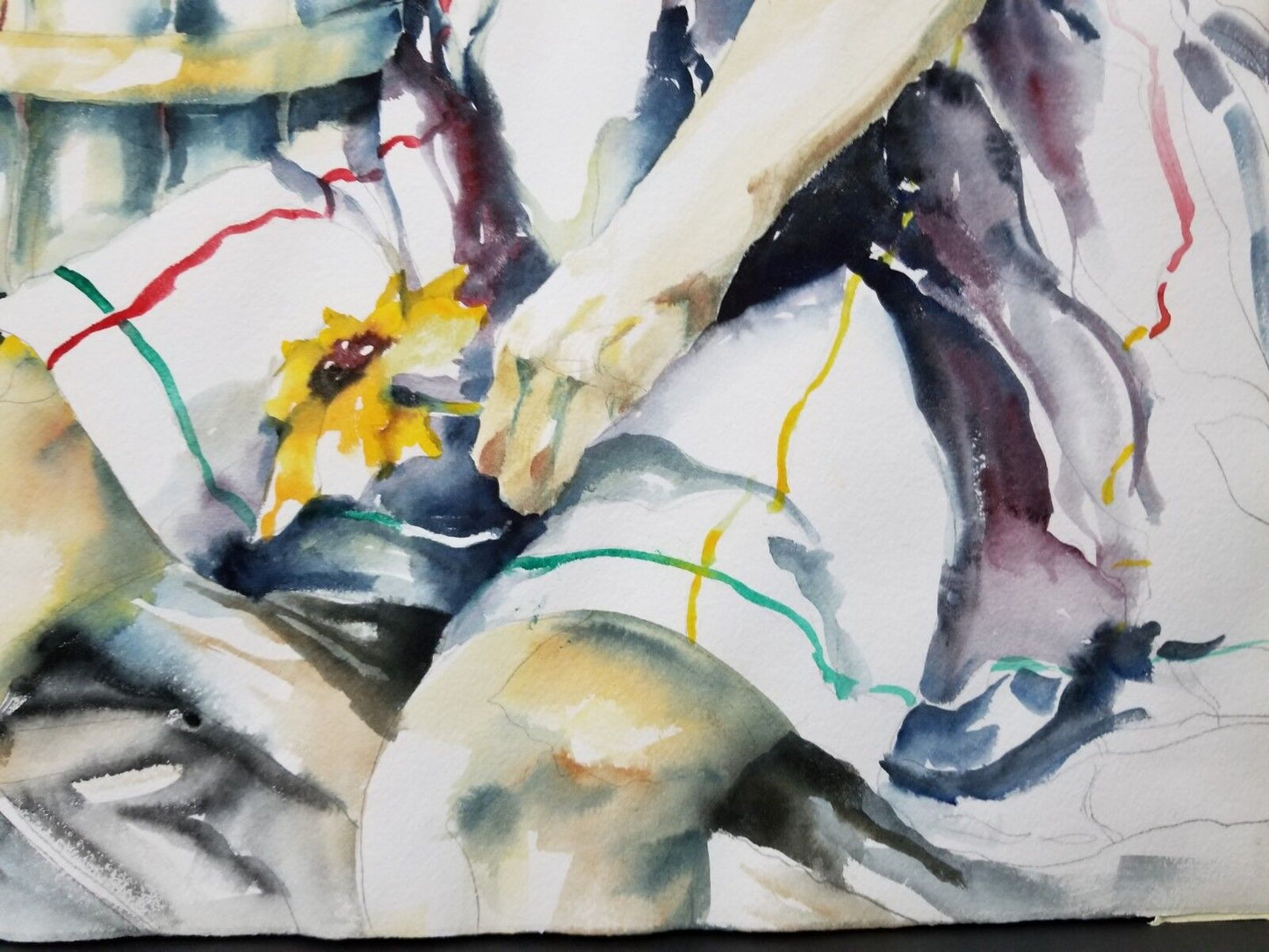 Large Original Watercolor Painting of Girl Selling Fruit Vegetables 30" x 22"