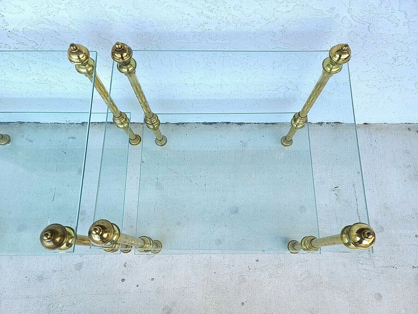 Vintage Pair of 2 Tier Brass & Glass Side End Tables Nightstands