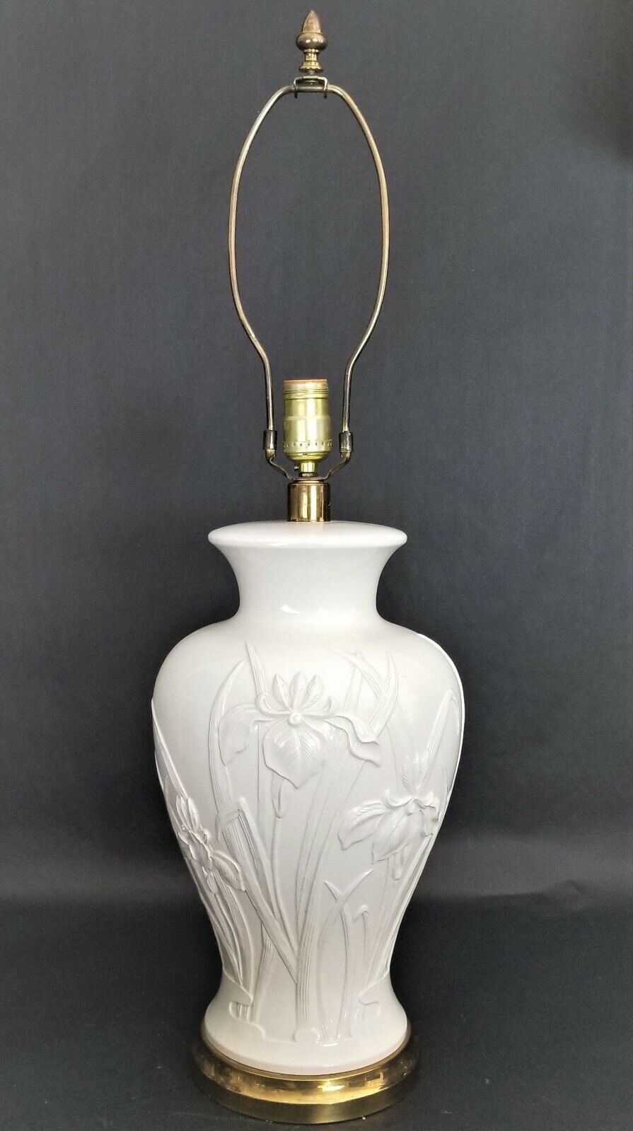 PAUL HANSON Ceramic Lamp with Raised Iris Relief Design and Brass Base