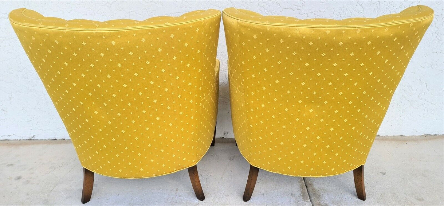 Mid Century SILVER CRAFT Hollywood Regency Tufted Club Lounge Chairs - A Pair