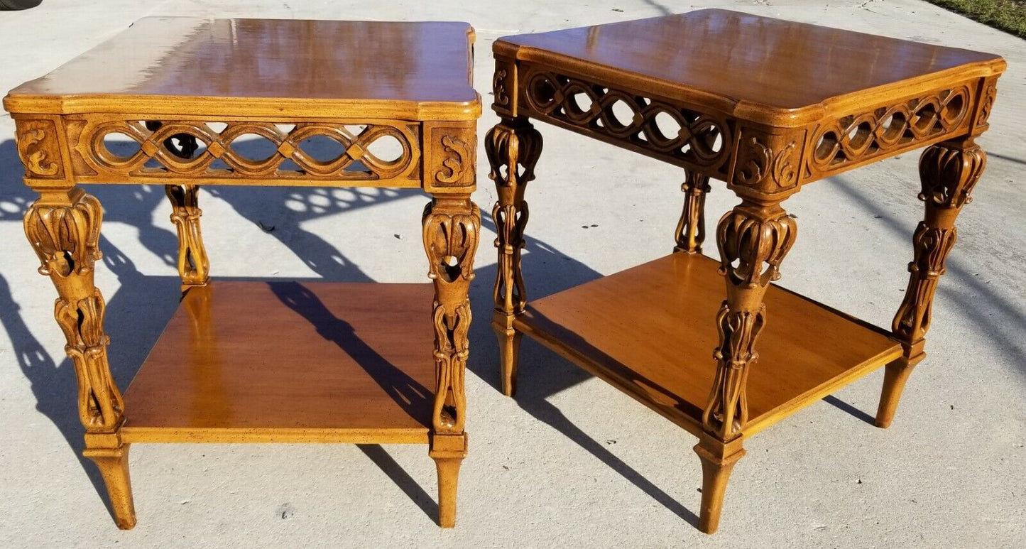 Pair of Vintage Italian Provincial Hand Carved Side End Tables