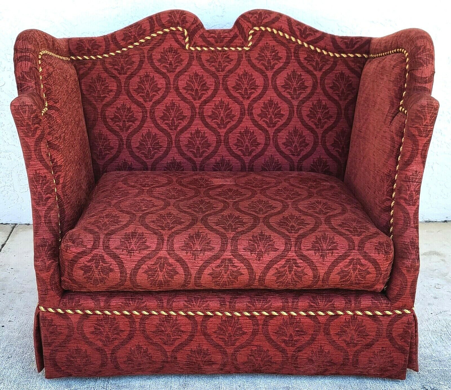 Oversized MARGE CARSON Damask Wingback Chair With Rolling Ottoman