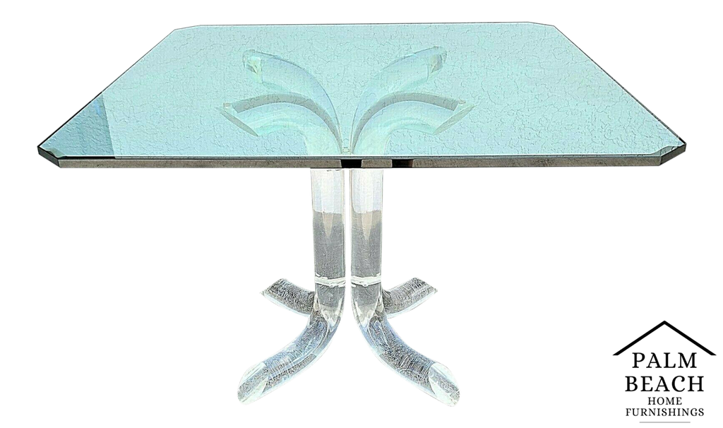 Vtg Charles Hollis Jones Tusk Lucite & Glass 4 Prong Dining Gaming Table