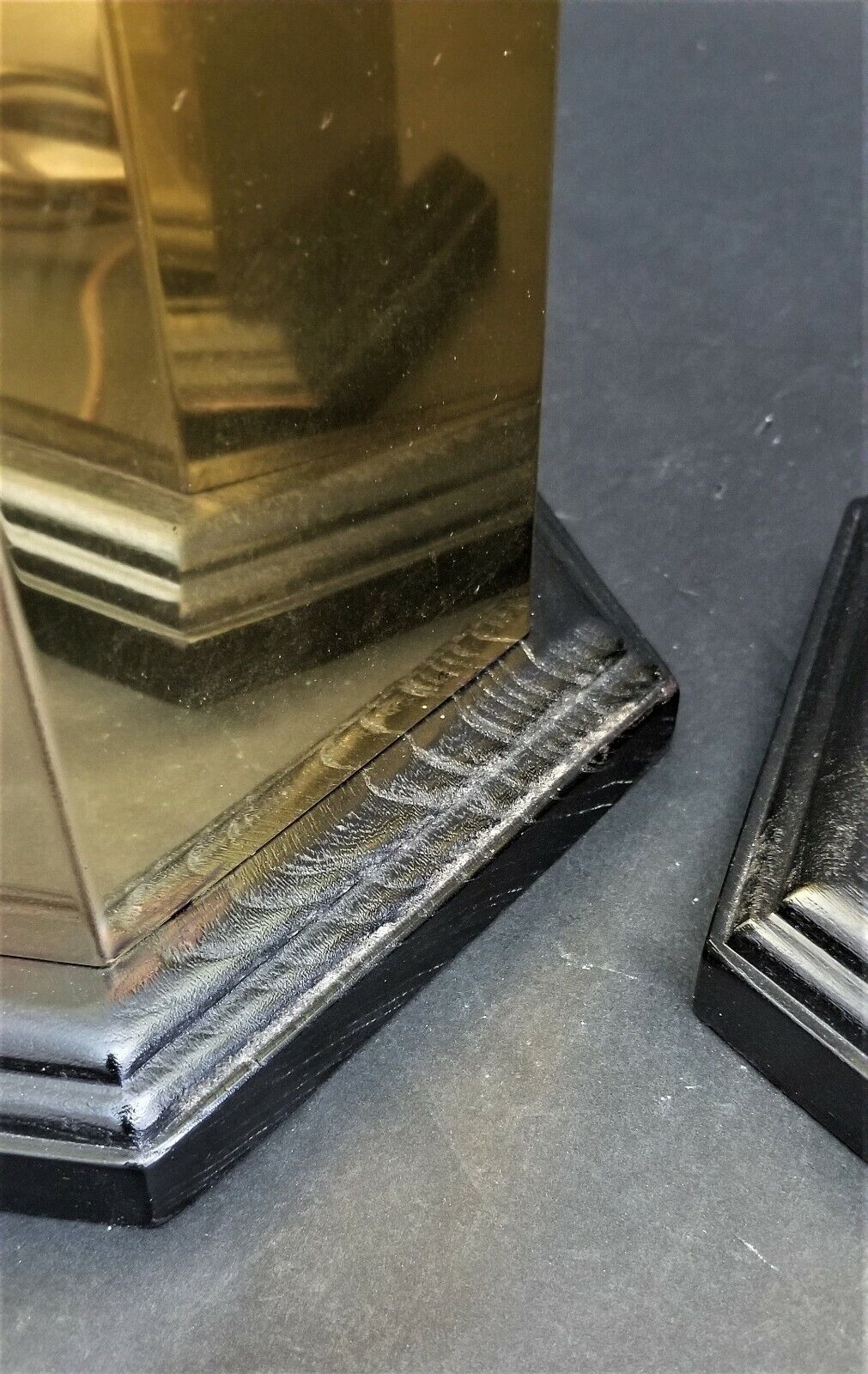 (2) Vintage Brass Asian Chinoiserie Hexagon Cannister Ginger Jar Table Lamps