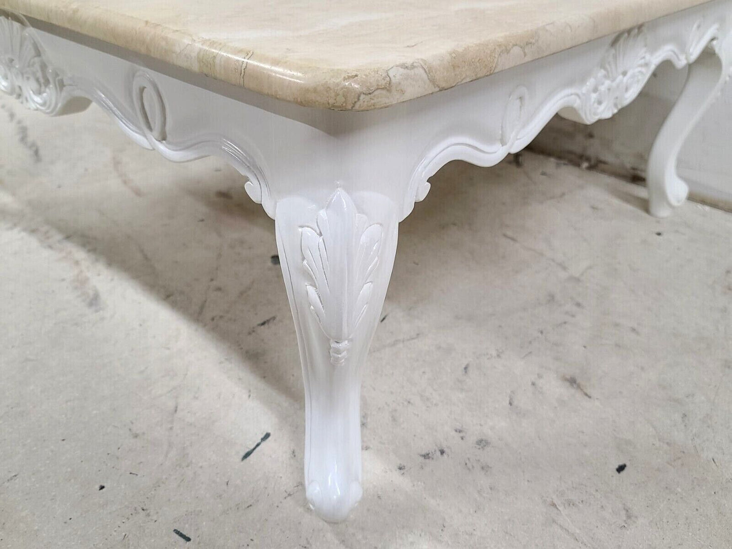 French Provincial Travertine Marble & Wood Cocktail Coffee Table