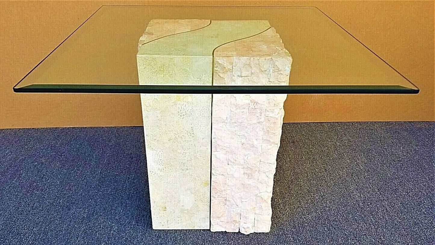 MCM MAGNUSSEN FURNITURE Tessellated Marble Stone Brass + Glass Side End Table