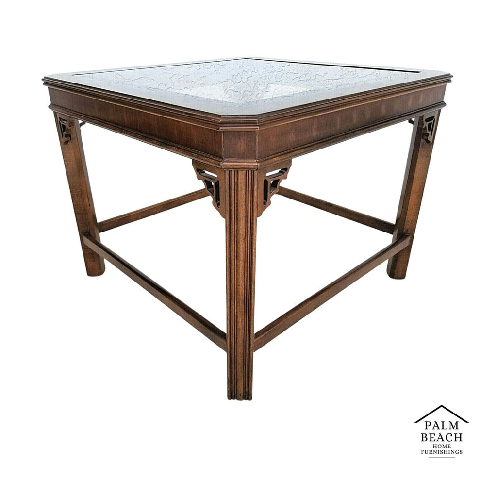 LANE Furniture Asian Chinoiserie Mahogany + Glass End Side Table Model 1388