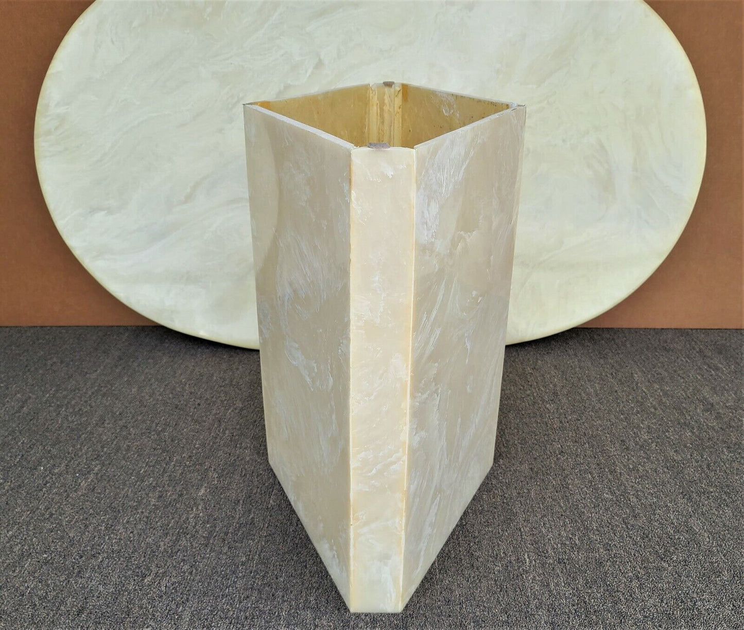 Vintage Mid Century Modern Faux Marble Oval Pedestal Dining Table