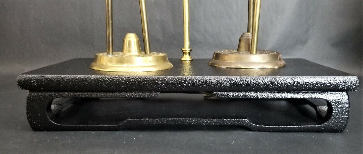 Large Mid Century Vintage Asian Chinoiserie Table Lamp Brass Cranes on Wood Base