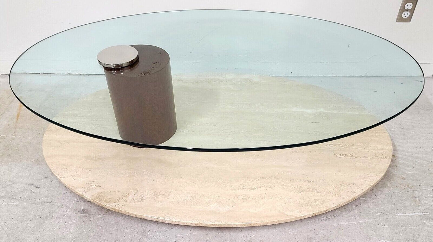 1970's MCM Travertine & Glass Swivel Top Coffee Cocktail Table by LION IN FROST