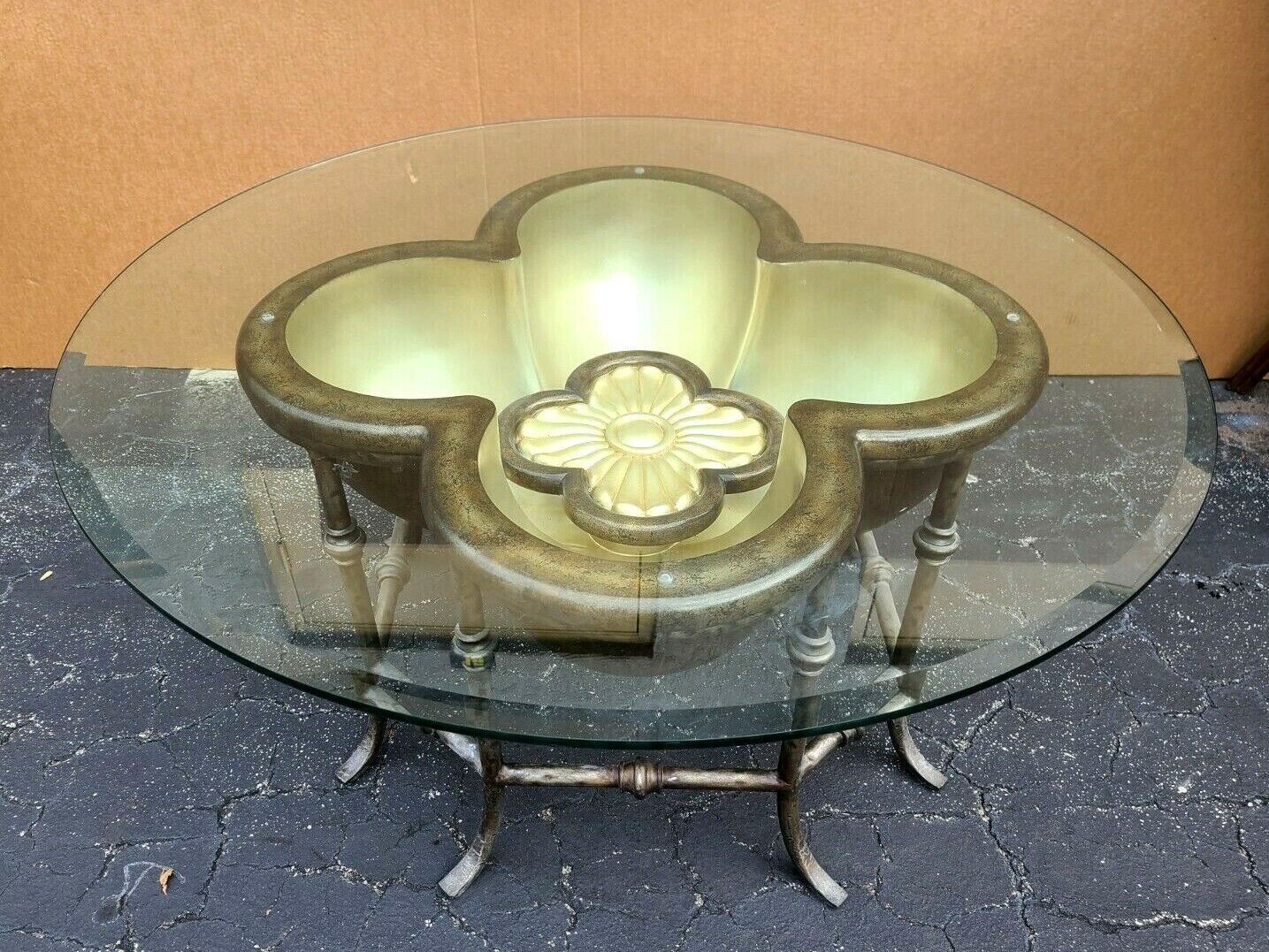 3 Dimensional Lotus Flower Glass Top Indoor Outdoor Cocktail Side End Table 48"