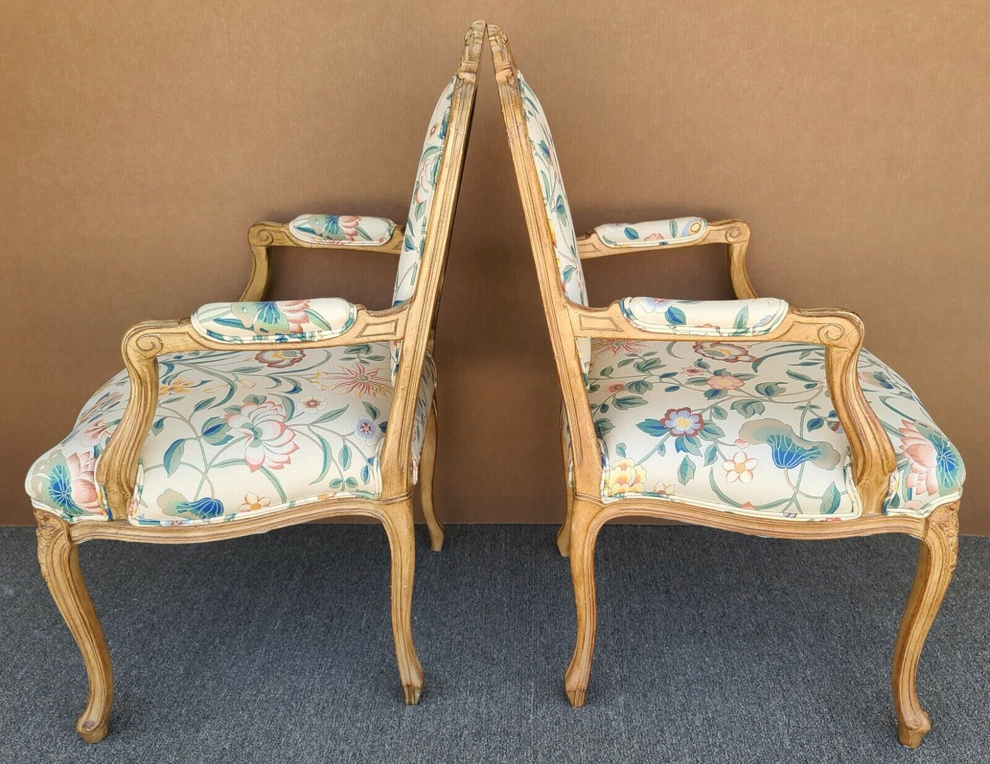 (2) Vintage French Provincial Louis XV Style Italian Arm Chairs by Chateau d'Ax