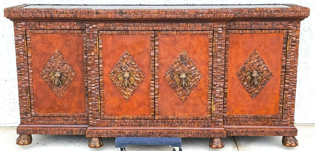 Huge Coconut Shell Brass Elephants & Brass Top Bar Cabinet by LLOYD BUXTON