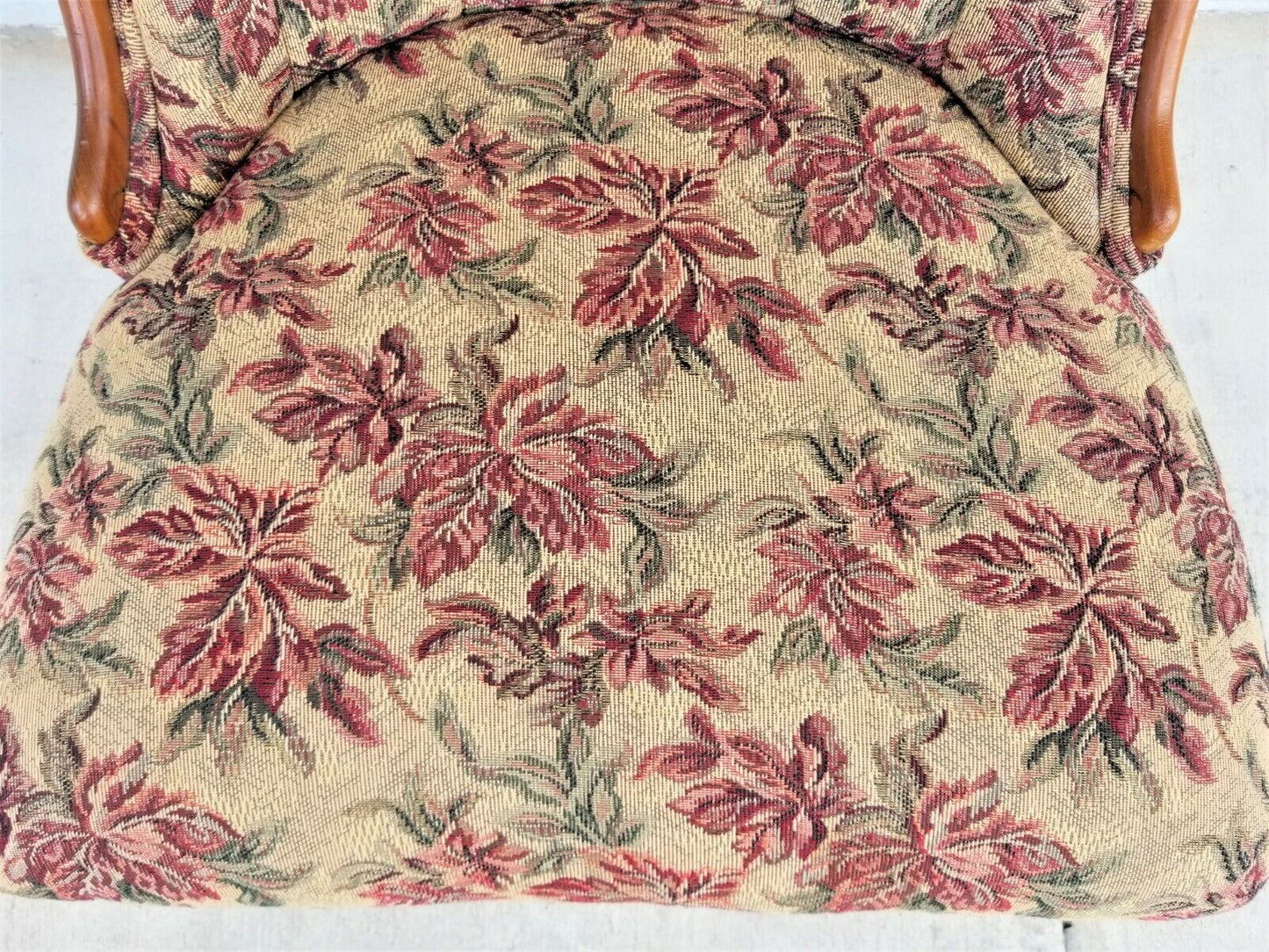 Vintage French Cabriole Tufted Slipper Chair w Tapestry Style Floral Upholstery